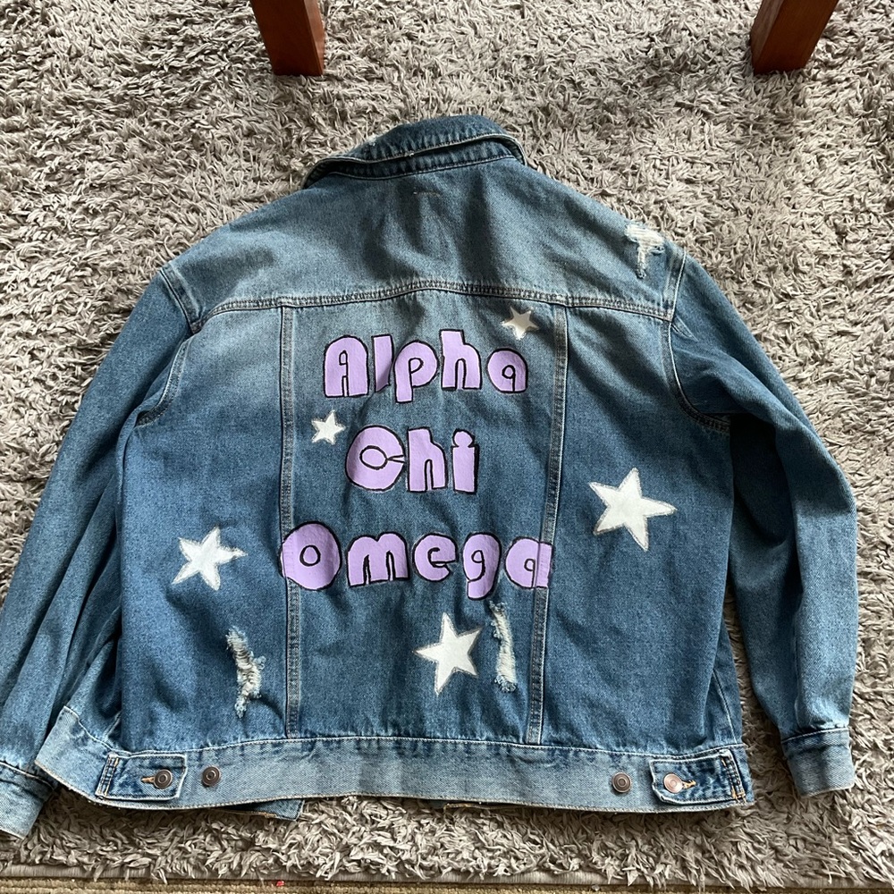 Alpha chi omega jean jacket- hand painted size XL